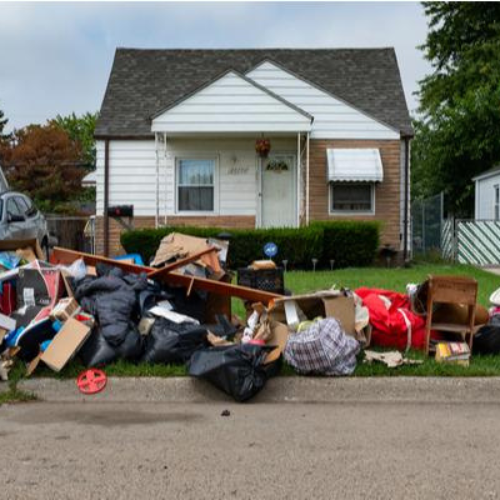 House- with all belongings at curbside